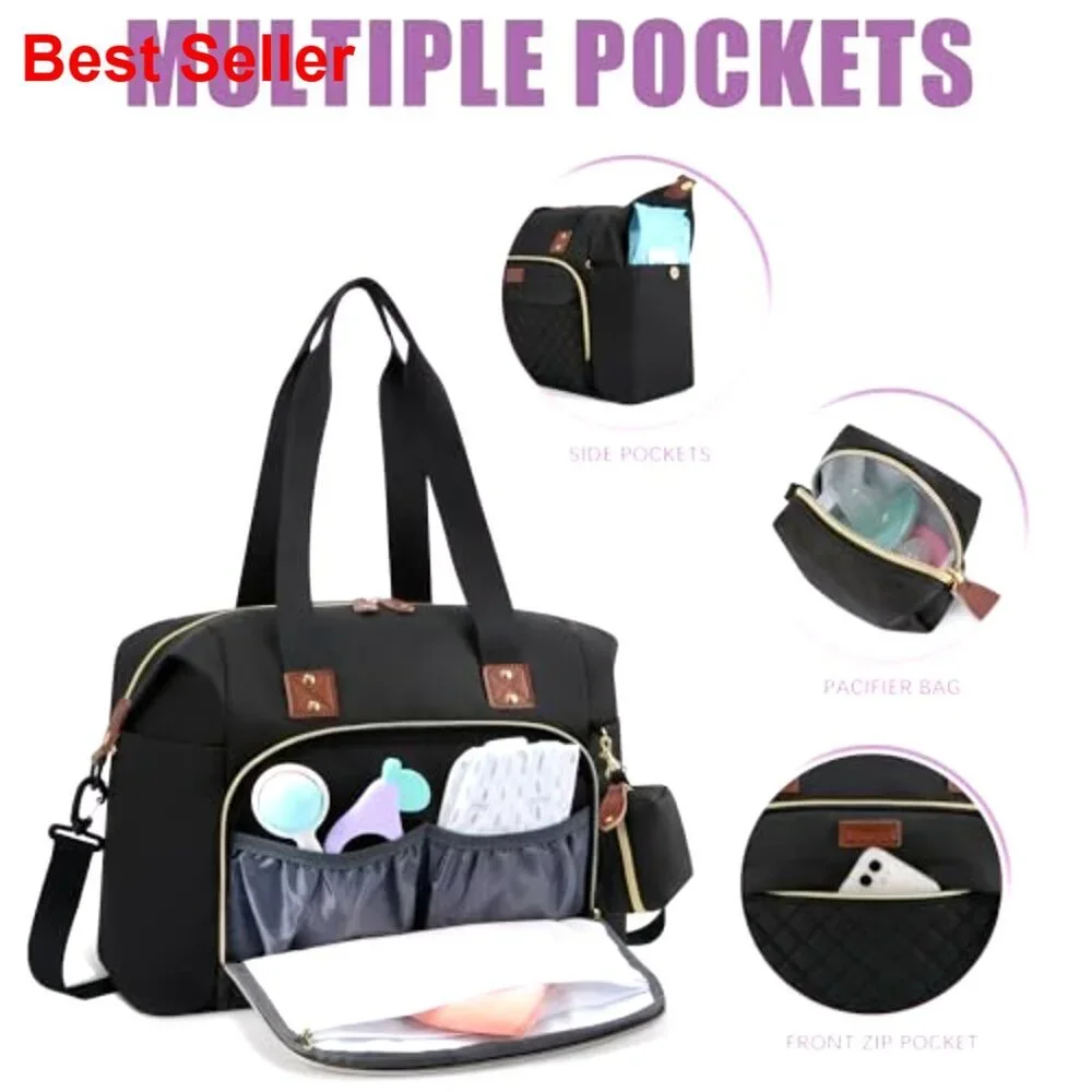 Large Travel Diaper Tote with Pacifier Case, Waterproof Polyester Bag